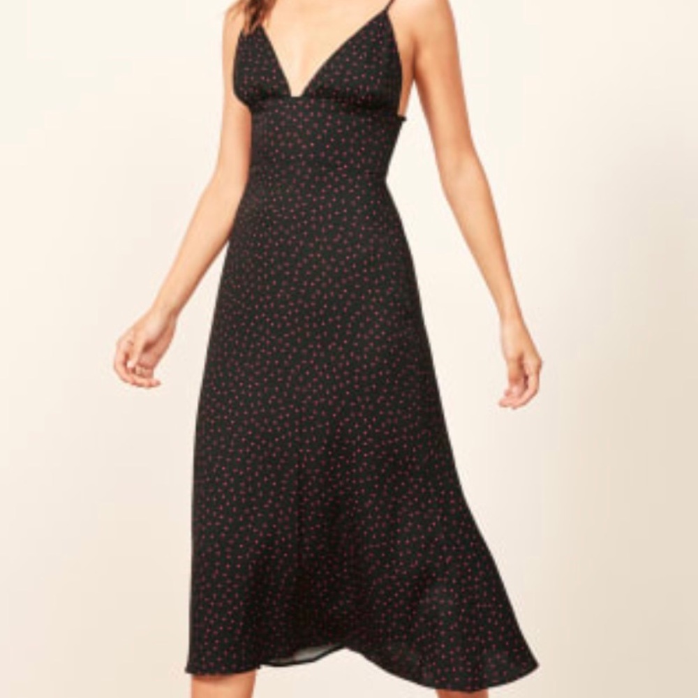 Reformation polka dot midi dress